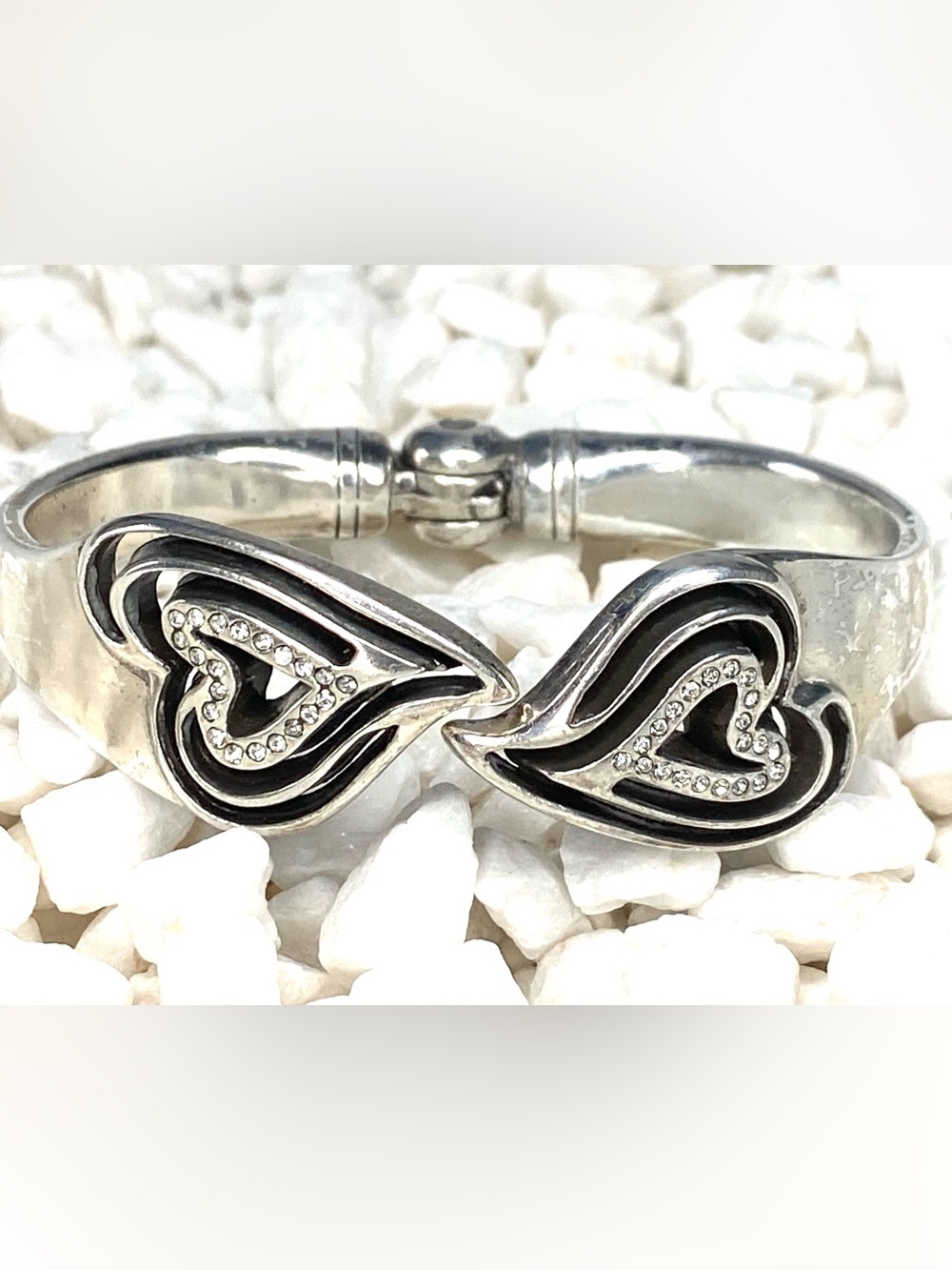 Brighton Silver Heart Motif Hinged Bangle with Crystal Accents - Picture 2 of 6